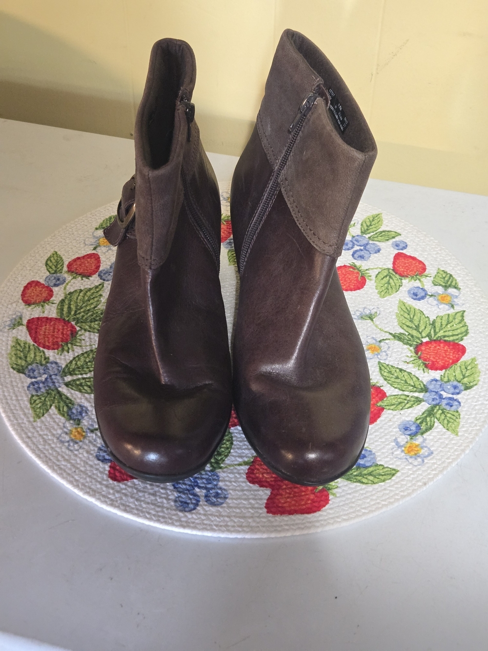 Clarks Brown Leather & Suede Ankle Booties with Side Zip